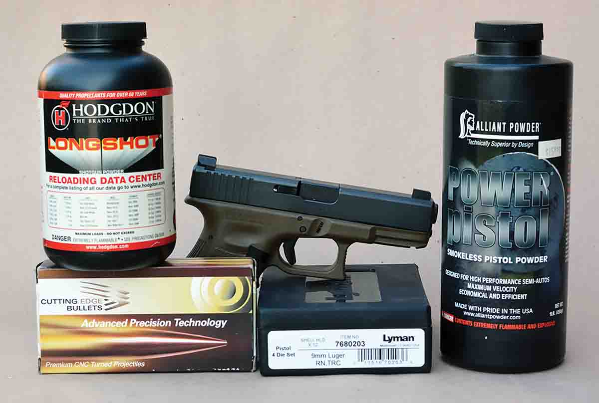 Hodgdon Longshot and Alliant Power Pistol powders are good choices when loading the 9mm Luger with the Cutting Edge Raptor 90-grain bullets.